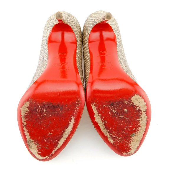 CHRISTIAN LOUBOUTIN Gold Champagne Sparkle Glitter Shimmer Lag Heel Pump 36.5 - Picture 7 of 8